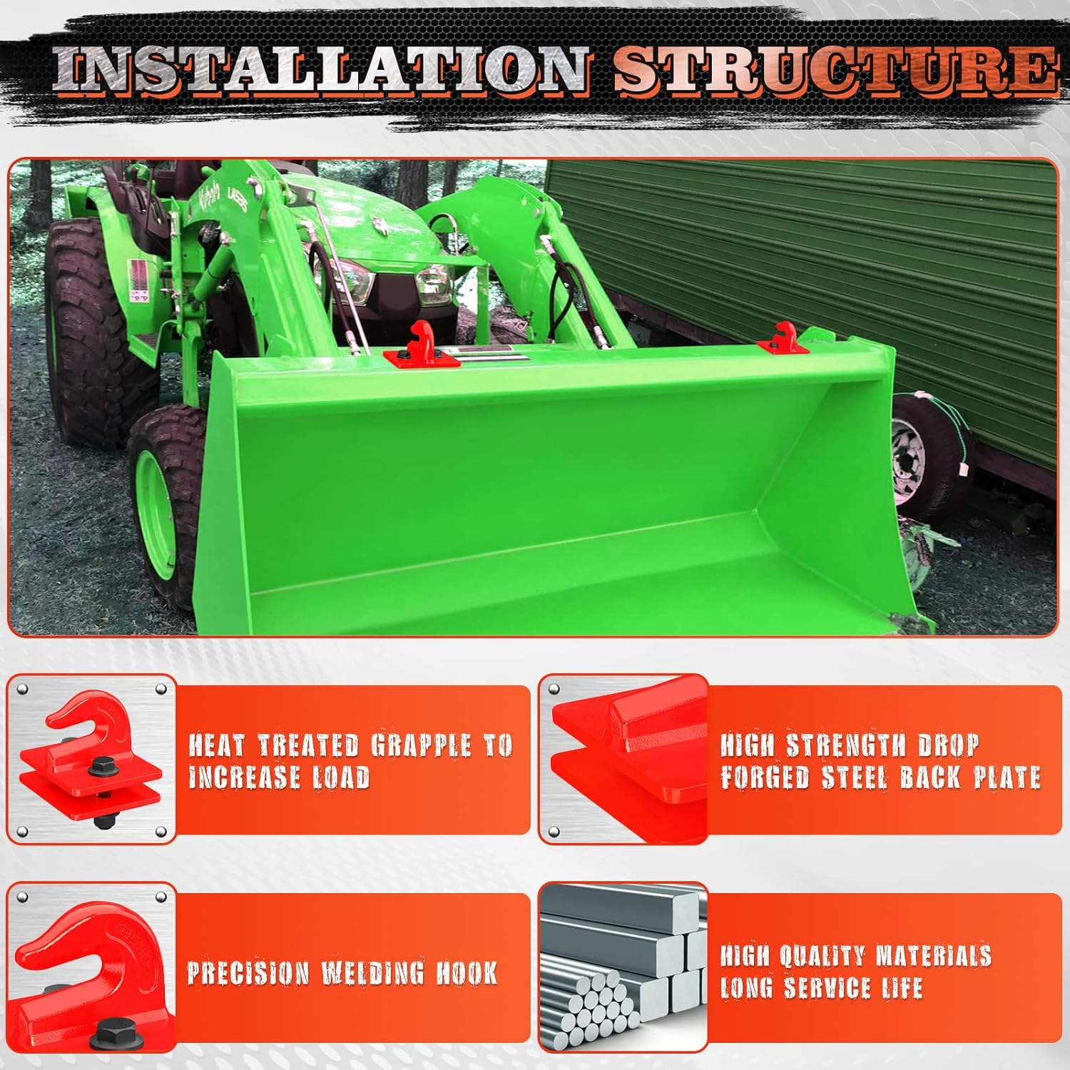 Tractor Bucket Grab Hook Grade 70 Forged Steel Bolt on Grab Hook 3/8" Tow Hook Mount with Backer Plate, Work Well for Tractor Bucket, RV, UTV, Truck, Max 15,000 Lbs, 2 Pack, Red image number 1