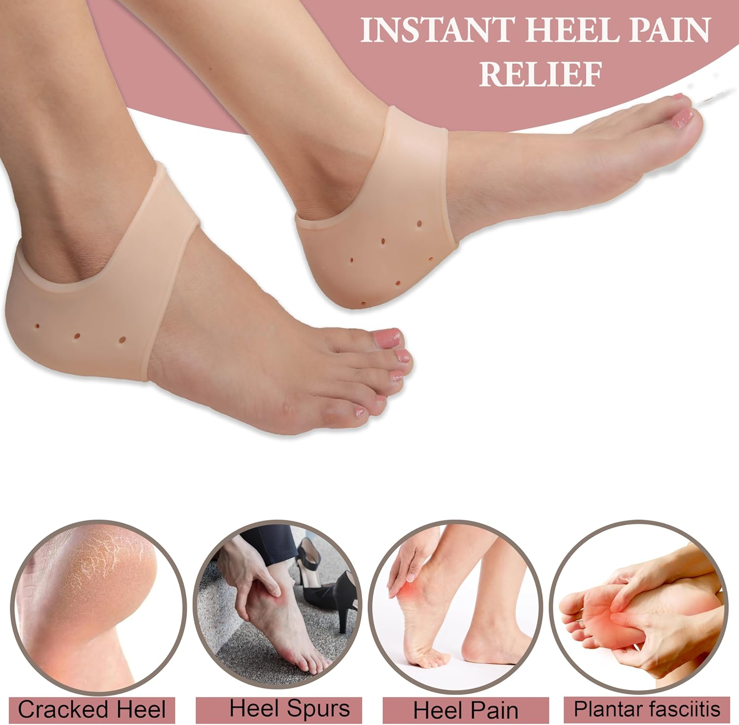 Wonder Care Pair of 1 Silicone Heels Protectors for Moisturizing Heels, Cracked Heel Protection, Relief Blister, Heel Spurs, and Plantar Fascitis Wrap| Heel Gel Socks| Stretchable| Unisex, Beige image number 6