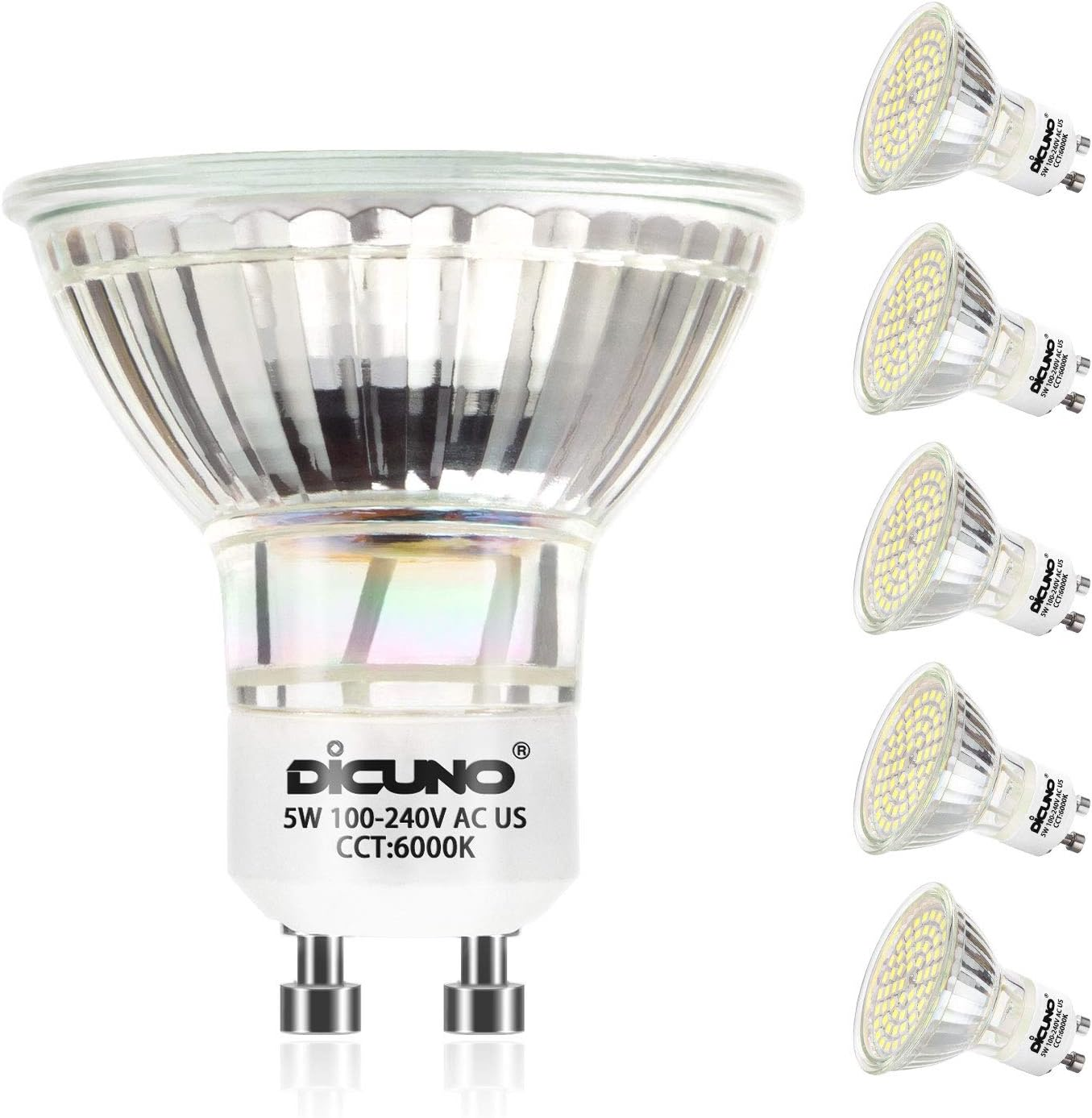 Dicuno GU10 LED Bulb, 5W 500LM, Warm White 3000K, MR16 Spotlight, 220V Non-Dimmable, 120&deg; Beam Angle, Pack of 6 image number 2