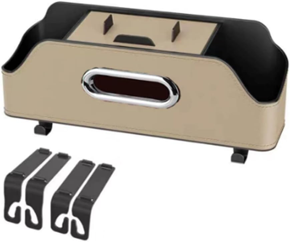 Car Seat Back Organizer,With 2 Cup Holder & Tissue Box and Storage Box Hook Food Sauce Storage Holder Car Interior Accessories for Driving, Travel, Road,Waterproof and Scratch Resistant(Beige) image number 1