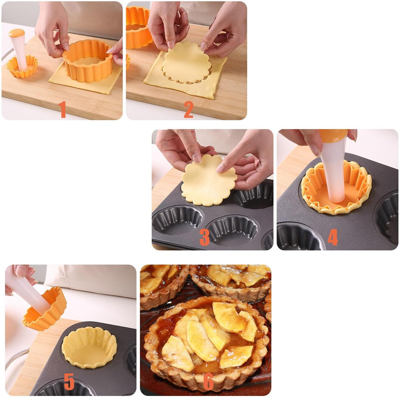 Shengsenfu Pastry Dough Tamper Kit, round Tart Shell Molds, Tart Press Tool Pastry Dough Tamper Set, Pastry Tamper Tart Shell Set, Creative Cake Cup Presser for Cookies Pies Cupcake Muffin Baking Tool image number 4