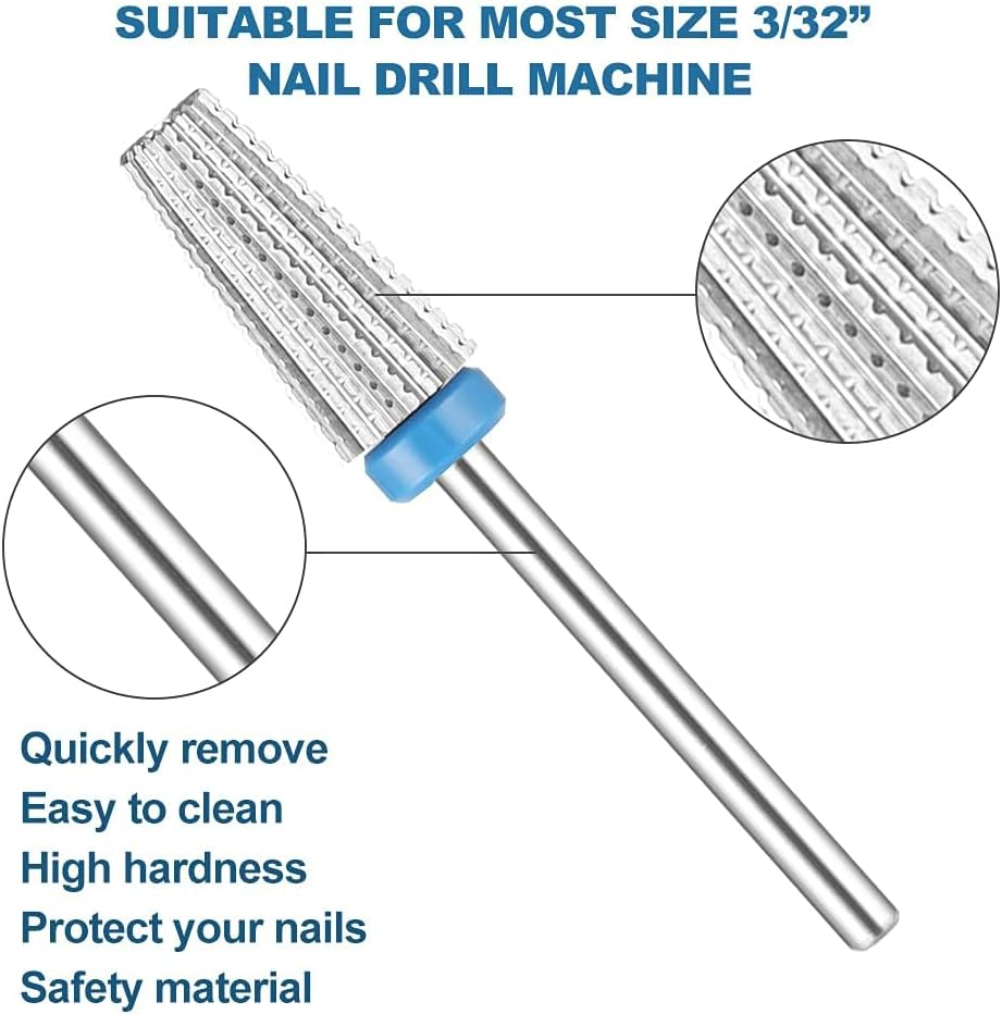 Carbide 5 in 1 Nail Drill Bit - Safety Remove Acrylic or Hard Gel, 3/32" Shank Size for Electric Nail File Machine, 2 Way Rotate Use for Both Left to Right Handed (Medium) image number 1