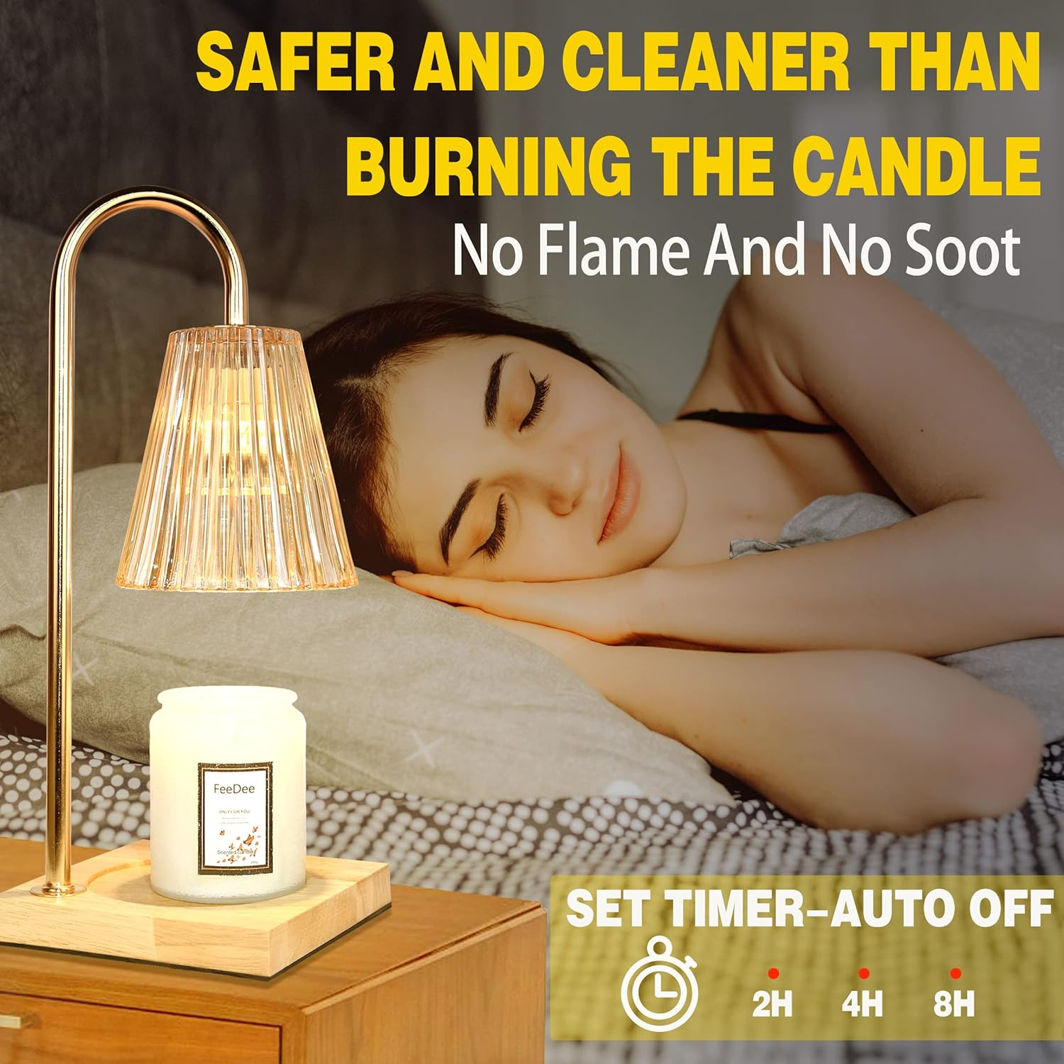 Candle Warmer Lamp with Timer, Dimmable Warming Light Compatible with Various Candles for Home Decor, Large Jar with 2 Bulbs Amber-02