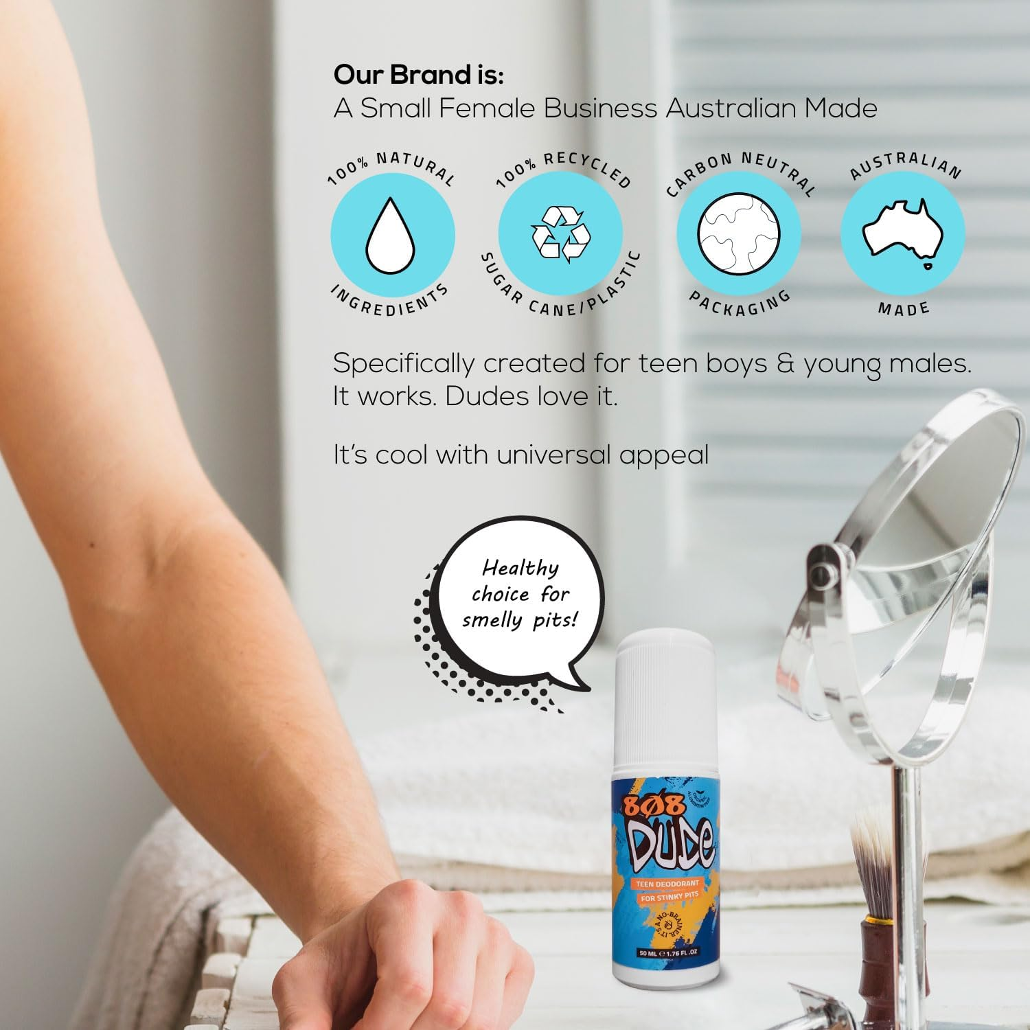 808Dude Certified Organic Deodorant for Teen Boys. Eliminate Kids Stinky Pits. Aluminum Free. Native and All Natural Cruelty Free and Vegan Ingredients for the Ultimate Kidz Armpit Detox 50Ml image number 1