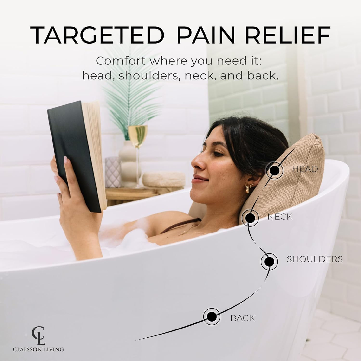 Luxury Bath Pillow for Tub - Thick and Comfortable Bathtub Pillow Support for Head and Neck and Back - Washable Quick-Drying Bath Pillows - Bath Cushion for Home Spa - Fits Any Bathtub - Sand image number 3