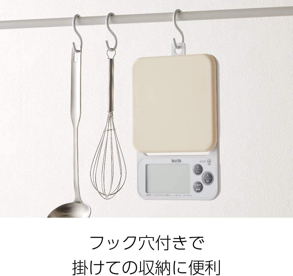 Tanita KJ-212 WH Cooking Scale with Removable and Washable Silicone Cover, Measures up to 4.4 Lbs (0.1 G) Units, Includes Hook Hole, Convenient Storage, Digital Scale, White image number 5