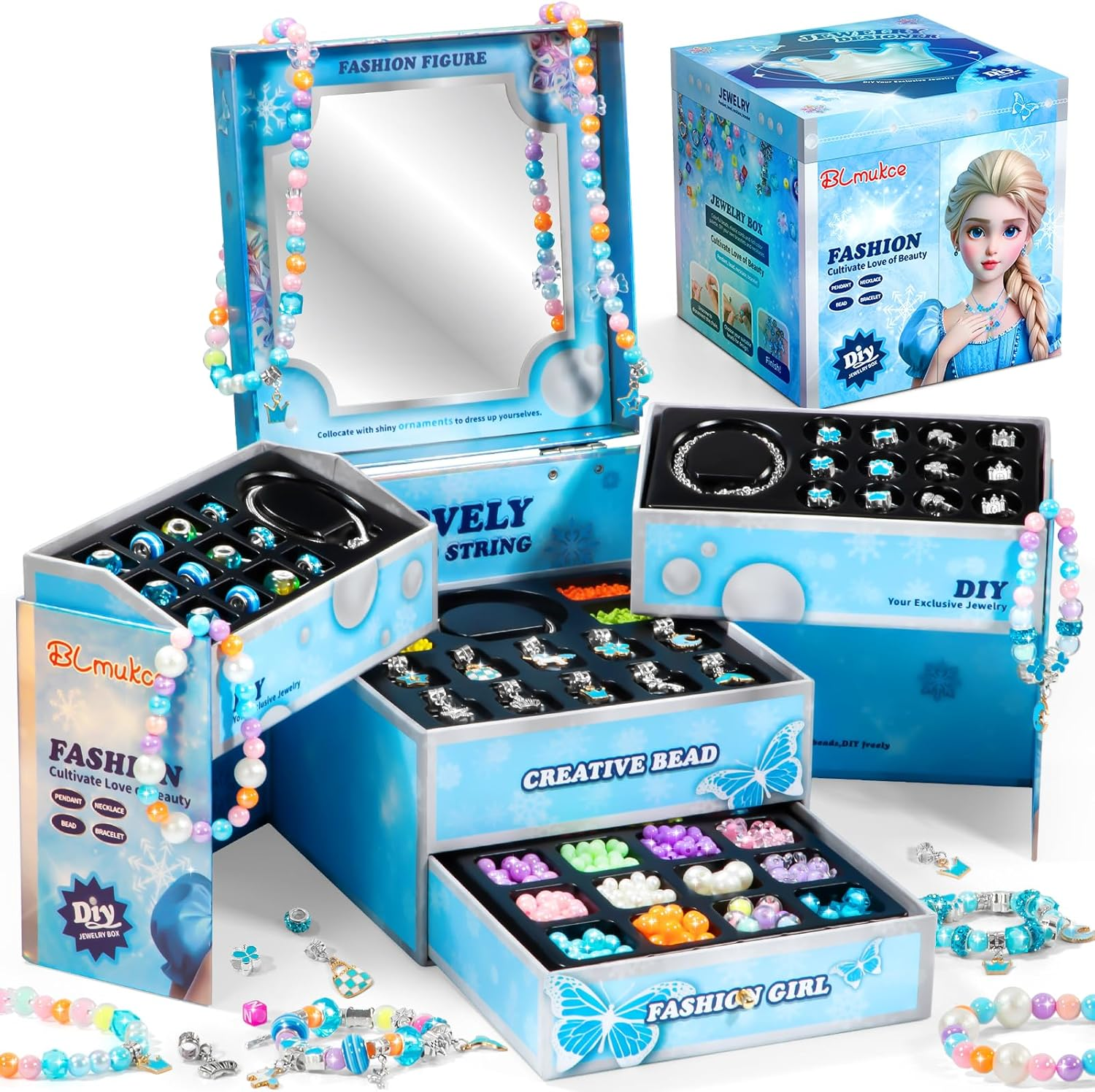 Blmukce Charm Bracelet Making Kit for Girls Ages 8-12, DIY Jewelry Making Kit & Craft Set with Beads, Charms & Necklace Supplies Birthday for Kids 4-6 7 8 Years Old Girl (Red)