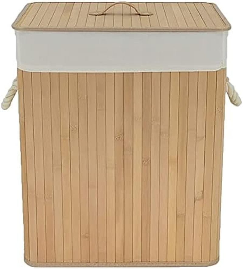 Large Laundry Handles Laundry Basket, Cotton Rope Laundry Hamper, Storage Basket Bamboo Woven Basket Dirty Clothes Hamper Organizer Rectangle & round (Rectangle)