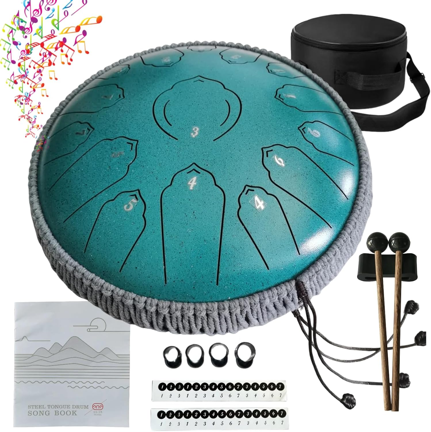 Steel Tongue Drum 15 Tone 12.5Inch Premium Carbon Steel D Tuning Instrument for Adults and Kids Professional Sound Healing Meditation Music Therapy Hand Drum Rain Drum Musical Instruments Gift (Green)