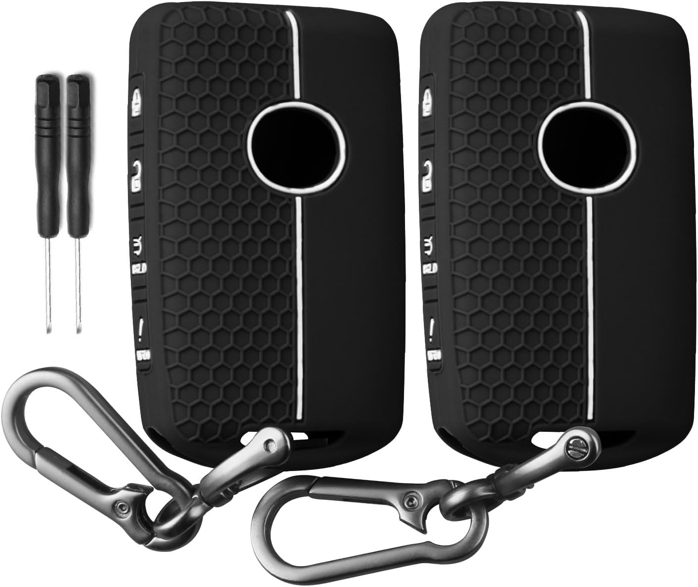 QBUC 2PCS for Mazda Silicone Rubber Key Fob Cover, Key Case with Keychain for 2019-2025 for Mazda 3 6 Cx-5 Cx-50 Cx-30 Cx-9 Smart Key Replacement Protector Car Accessories(4 Buttons)