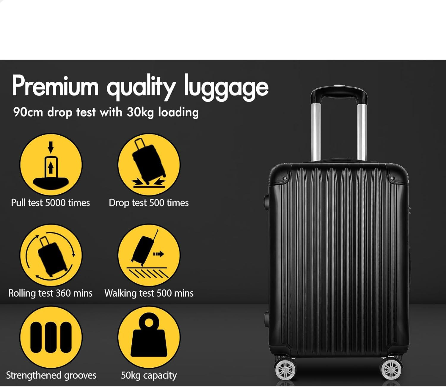 ALFORDSON 3Pcs Hardside Luggage Set 20" 24" and 28" Black Color, Hardshell Suitcases Set with Spinner Wheels, TSA Lock & Corner Protector, Carry-On & Checked Baggages Trio Pack