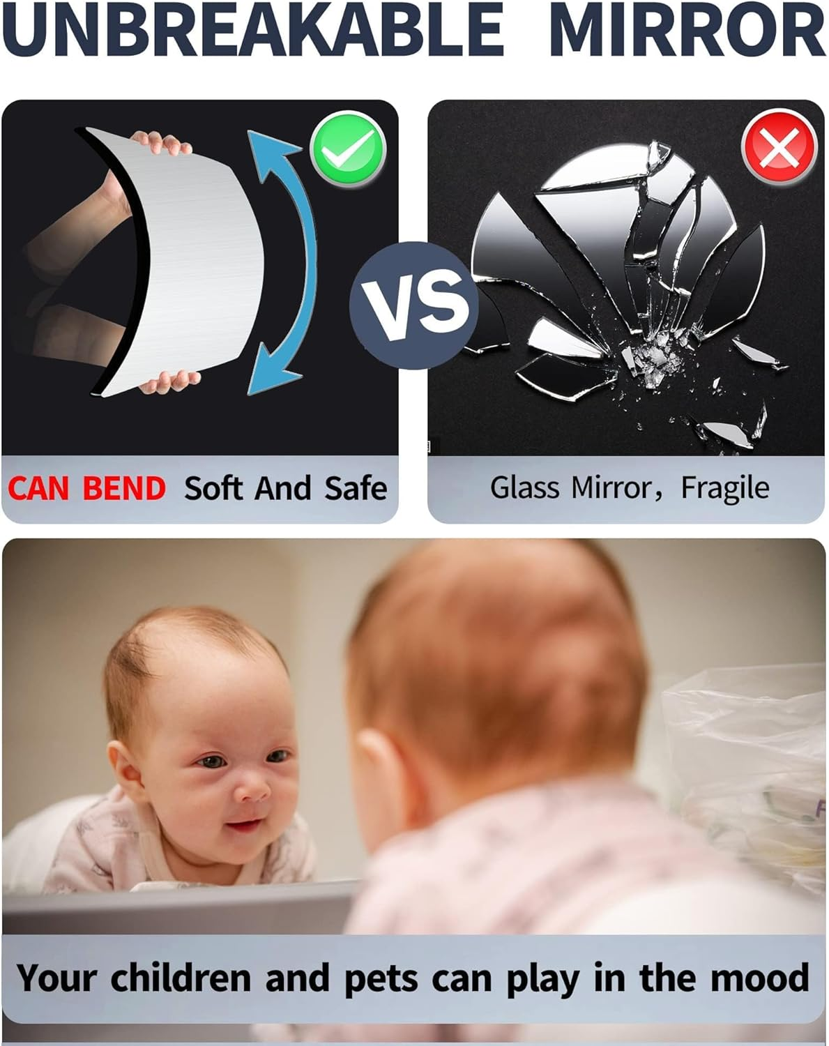 Kids Wall Mirror Tiles,Safe Unbreakable Acrylic Mirror for Baby,Plastic Plexiglass on the RV, Shatterproof Frameless Mirror Wall Stickers.Suit for Apply Touring Car,Children'S Room,Classroom（8"X8") image number 3