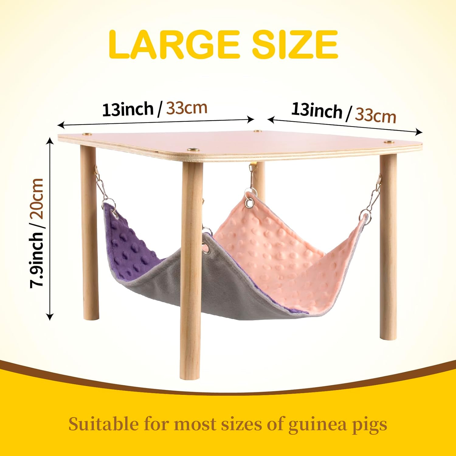 BESNEW Enlarged Guinea Pig Hammock with Wooden Stand,Small Animal Hanging Bed Large Platform for Guinea Pigs Bunny Ferret Hamster Hiding Sleeping 13L X 13W X 11H In image number 6