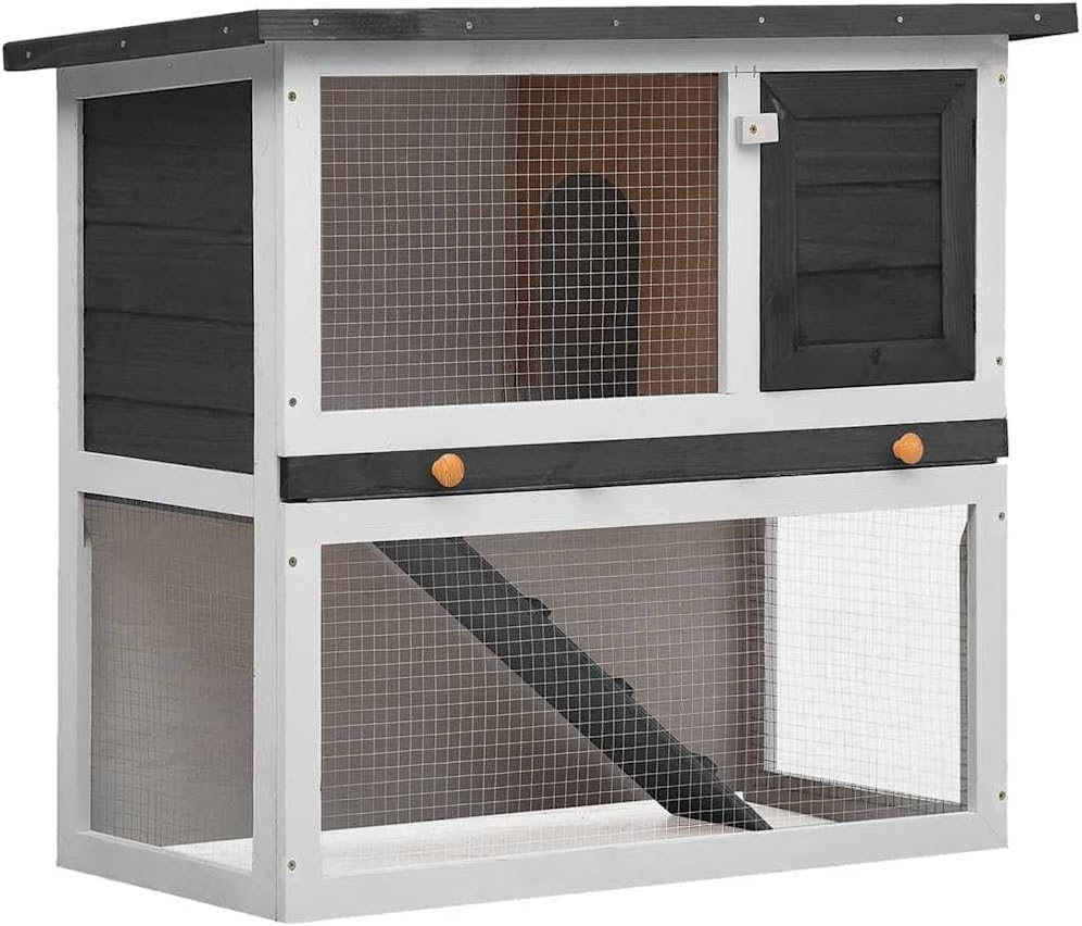 Outdoor Rabbit Hutch 1 Door Grey Wood Pet House Small Animal Shelter Garden image number 1