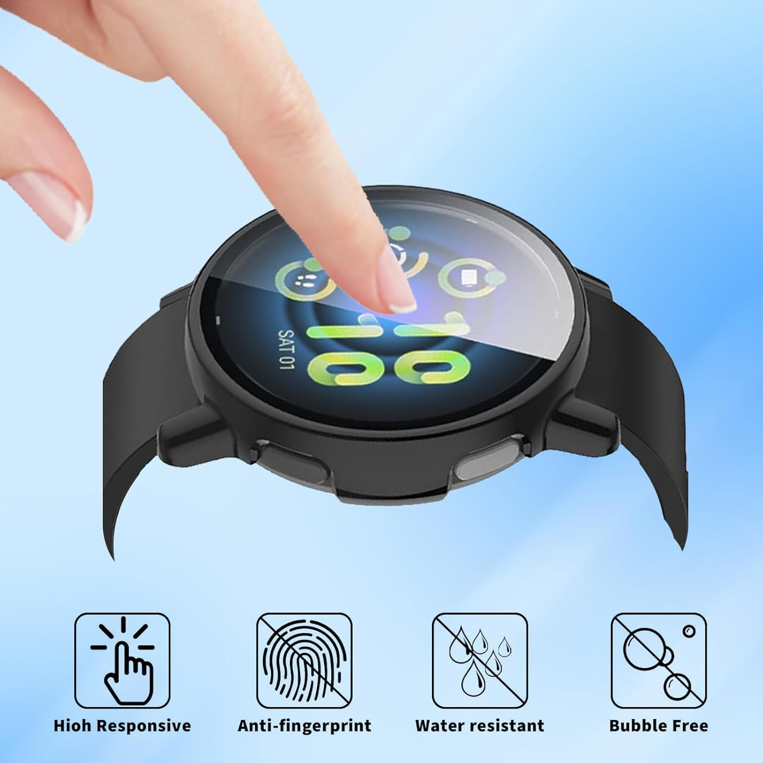 [2 Pack] T Tersely Tempered Glass Screen Protector Case for Garmin Vivoactive 5,Full Cover Hard PC Slim Scratch Resistant Bumper Protective with Tempered Glass Screen Protector for Vivoactive 5 (Black+Black) image number 3