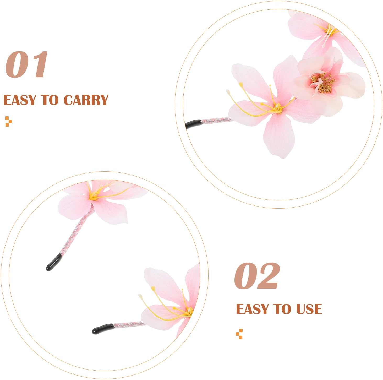 LOGOFUN 4PCS Princess Flower Headbands Elegant Floral Hair Accessories with Simulated Blossoms for Girls Weddings Parties Daily Wear - Pink & Blue image number 3