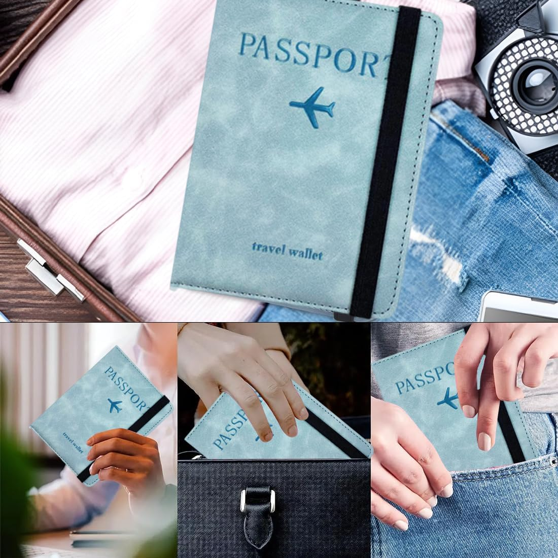 Passport Case, Passport Case with RFID Blocker, Passport Holder for Men and Women, Travel Folder for Travel Documents, ID Bag Travel Documents, Credit Card Protective Cover image number 4
