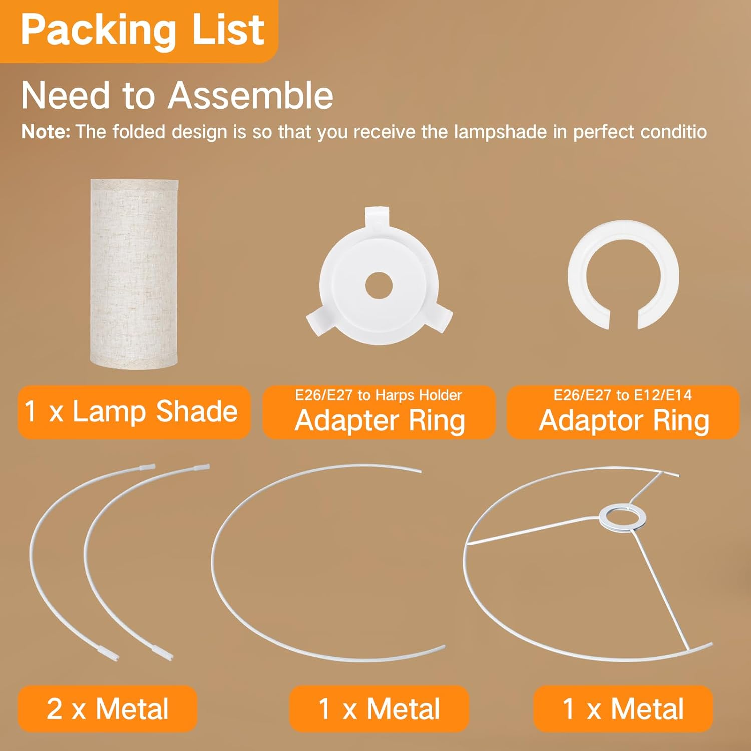 OUTON Beige Large Drum Lamp Shades for Floor Lamps, 17.5" Top X17.5 Bottom X 10" High, Easy to Assemble, Floor Lamps & Torchieres, Replacement Linen Lampshades for Bedside Lamp (1.65" Spider) - 17.5 Inch+Beige image number 2