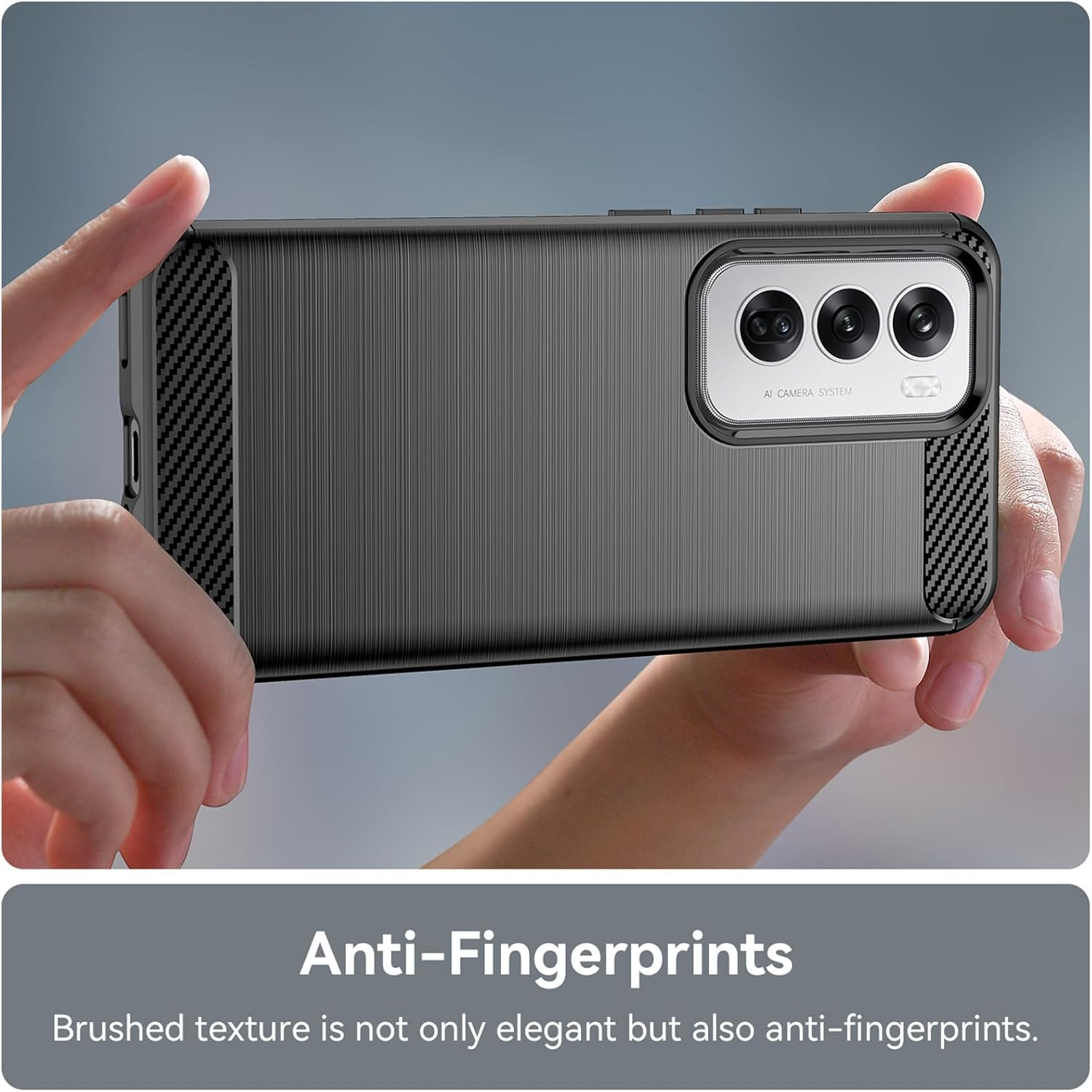  HEYUS Case for Oppo Reno 12 2024, Shock-Absorption Brushed Flexible Soft Carbon Fiber Protective Cover for Oppo Reno 12 2024 - Black