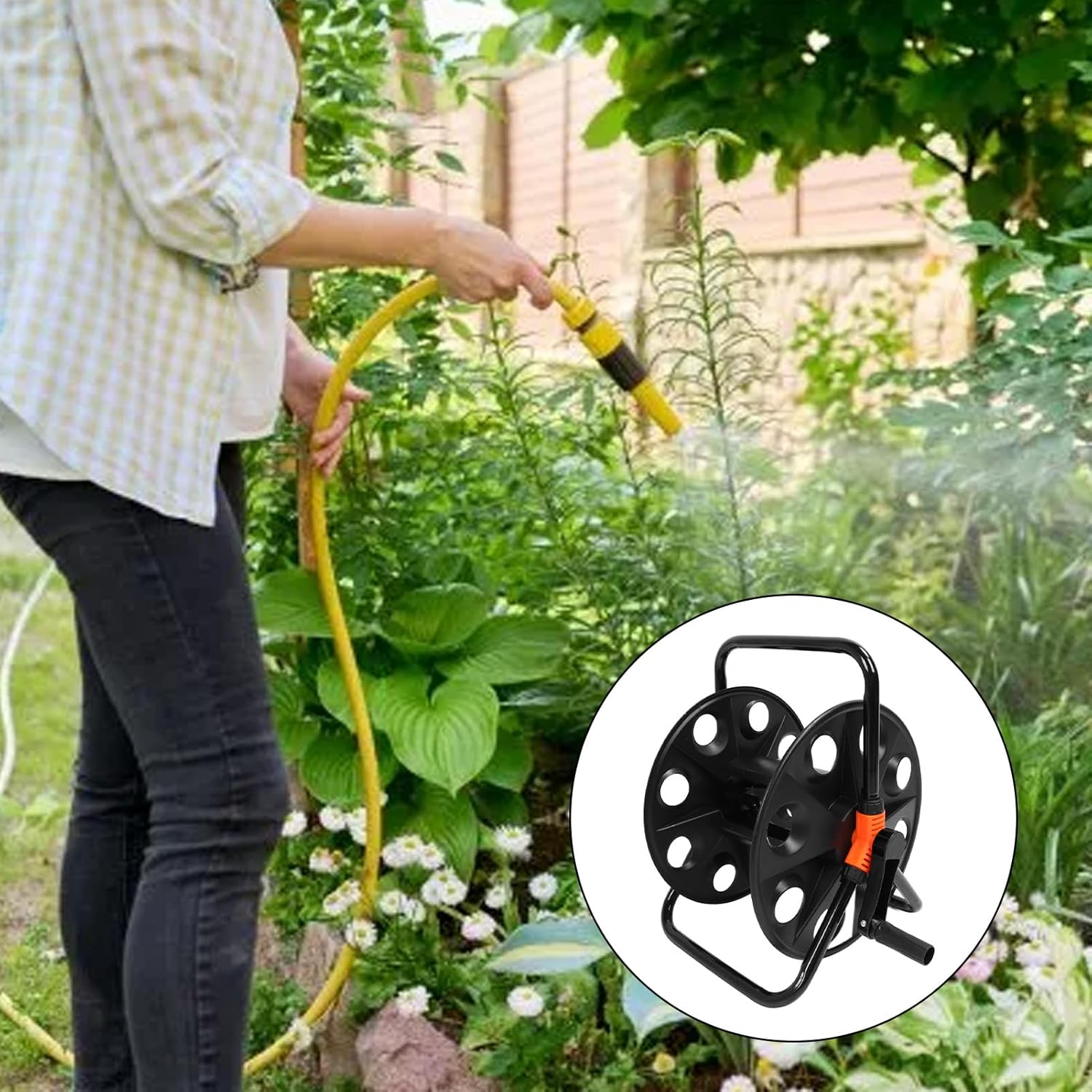 Water Hose Reel Heavy Duty Hose Reel Cart Organizer for 50M Water Hose,Portable Premium Iron and ABS Construction, Professional Garden Tool, Wall Mounted image number 6