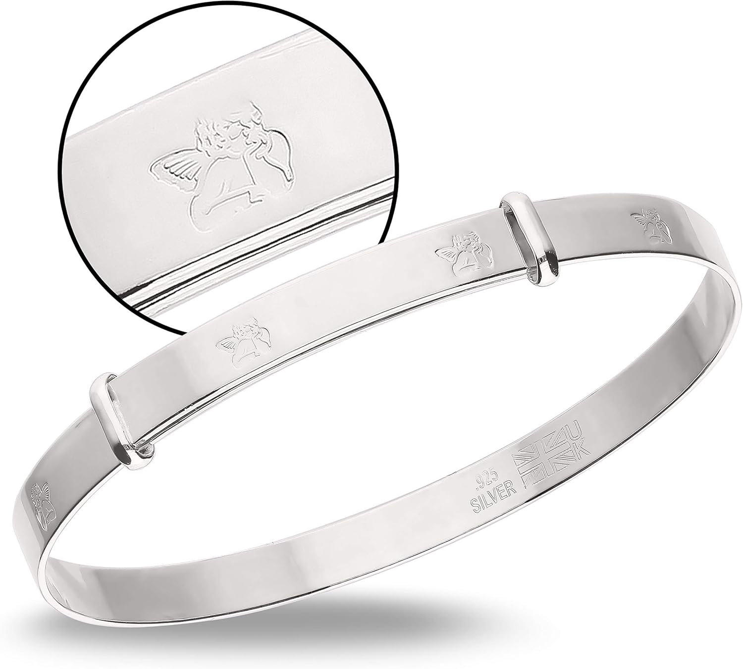 DV Dolce Valentina Guardian Angel Silver Bangle with "Always Watching over You" Message - Infant Baptism Keepsake (Ages 1-3), Metal image number 5