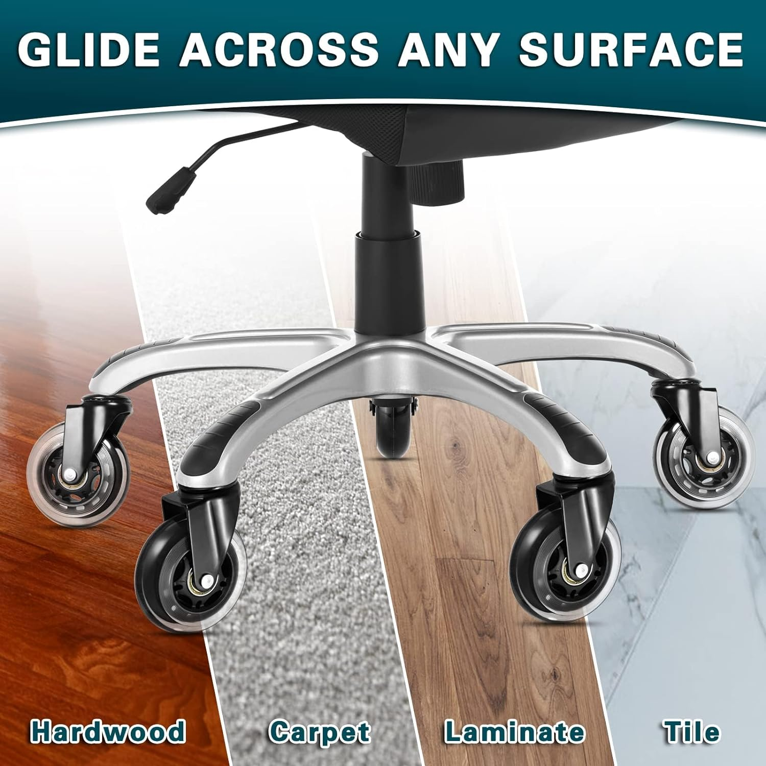 EDIMENS Office Chair Caster Wheels Replacement Rubber Chair Casters Set of 5 Heavy-Duty Office Chair Casters Wheels for All Floors,11Mm Universal Size Chair Castors for Office Home Gaming Chairs image number 2