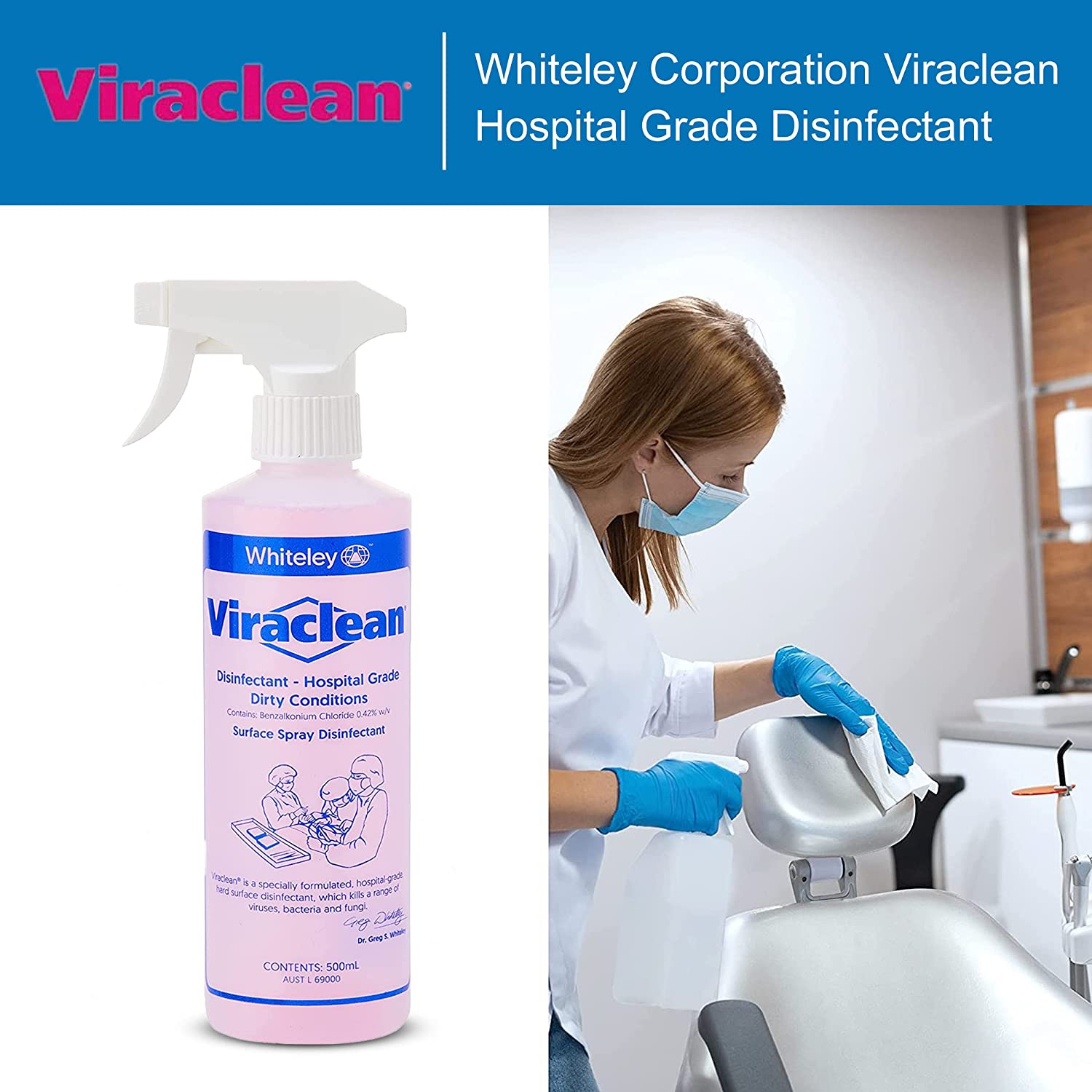 Whiteley Corporation Viraclean All Purpose Disinfectant Spray - Kills 99.9% of Germs and Eliminates Odors -Cleansmart Hospital Grade Disinfectant of Viruses and Bacteria,Tga Registered, 500 Ml image number 4
