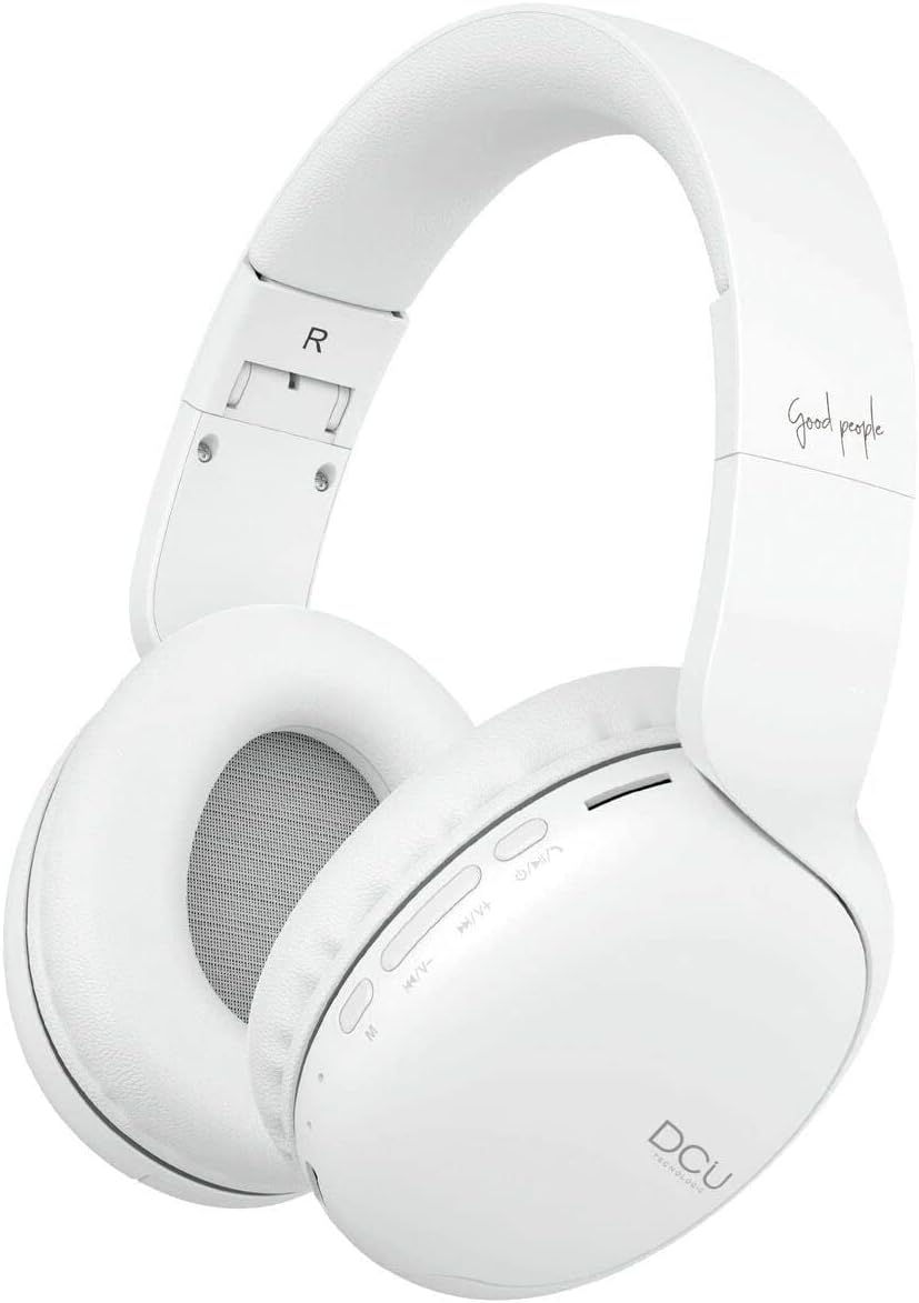 DCU TECNOLOGIC | Bluetooth Headphones | Headphones Foldable Headband | Wireless | Handsfree | Multifunction SD and FM Radio | White