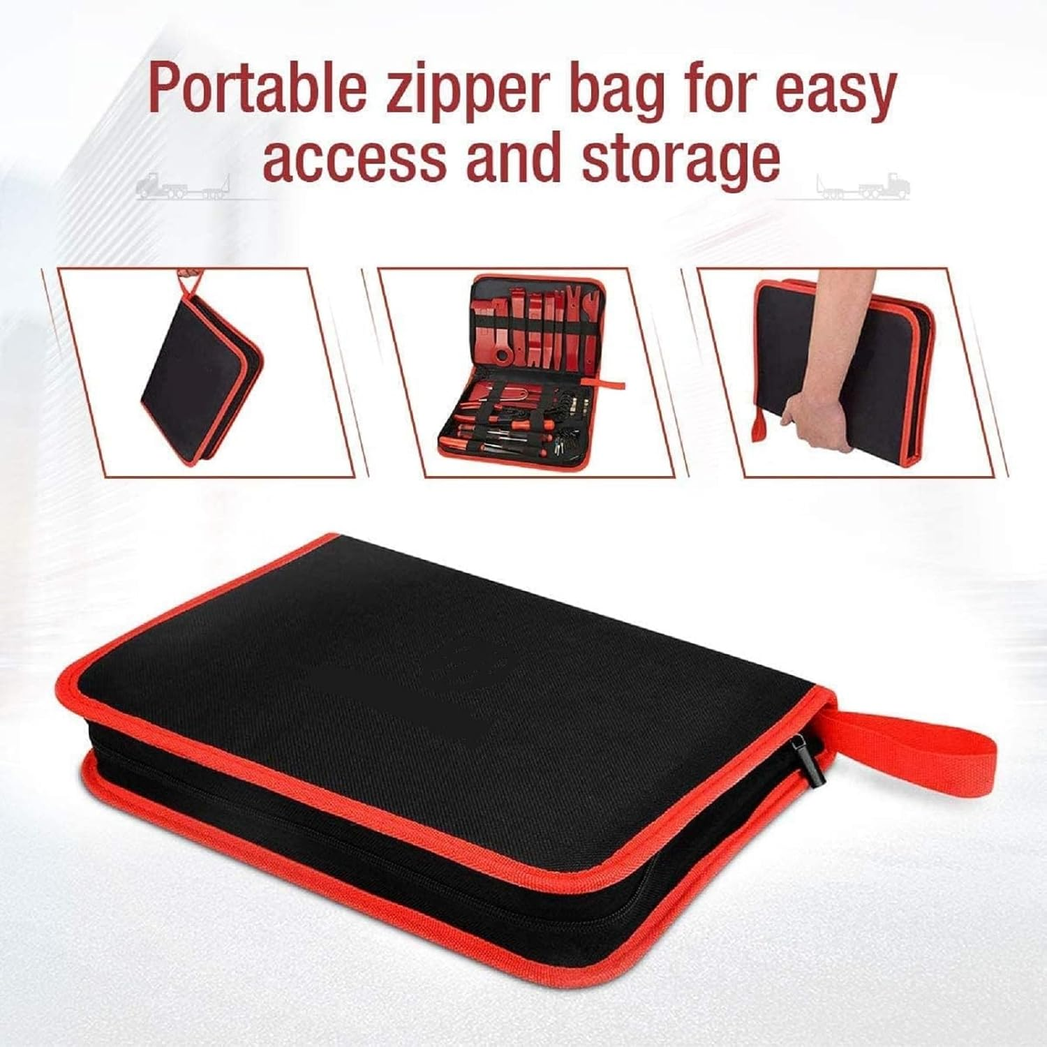 Trim Removal Tool, Fastener Remover Car Tool Kit, Automotive Interior Plastic Pry Kit, Radio Auto Clip Pliers Removal Tool Kit - Red image number 3