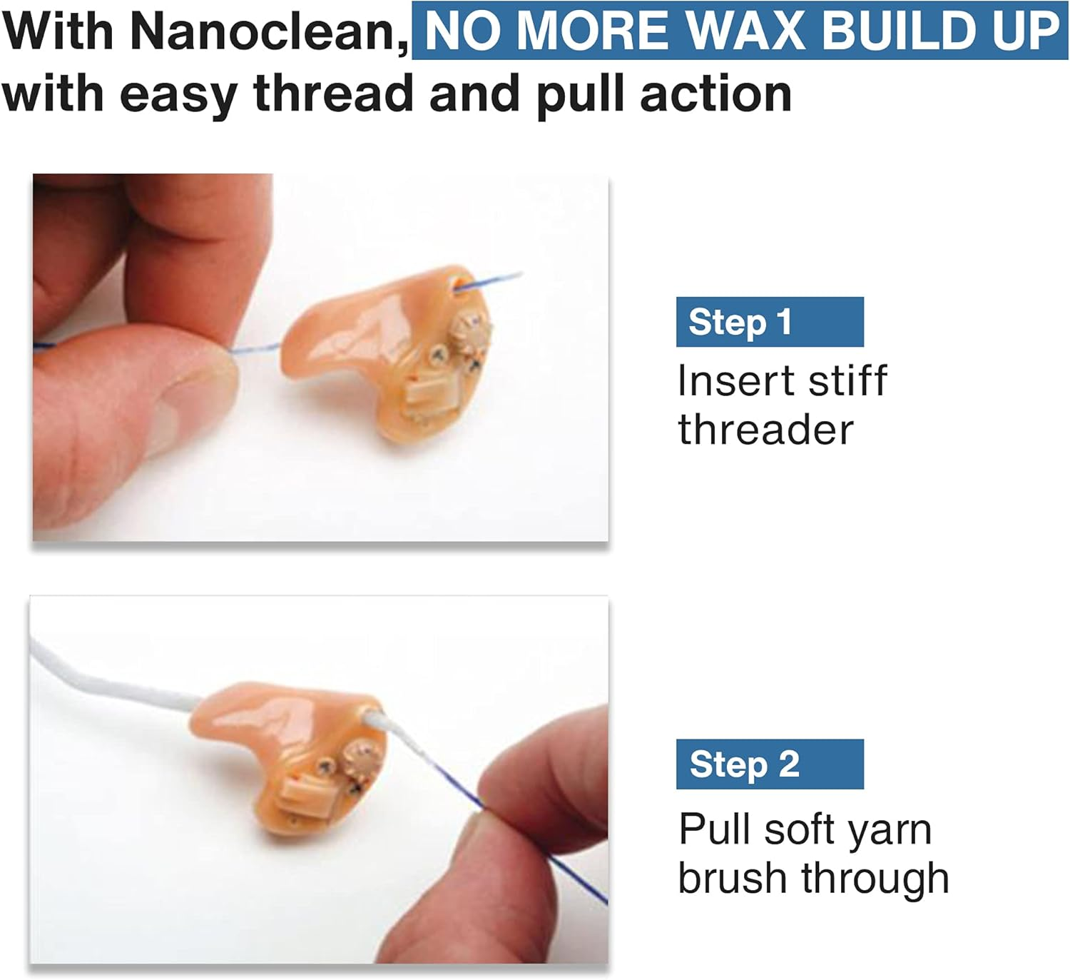 Nanoclean All-In-1 Hearing Aid Cleaning Kit - 1 Pack of 20 Ready-To-Use Strands - Gentle & Effective Hearing Aid Cleaning Brush Thread-Fine Instrument Cleaners, Earbud Cleaner, Hearing Aid Accessories image number 4