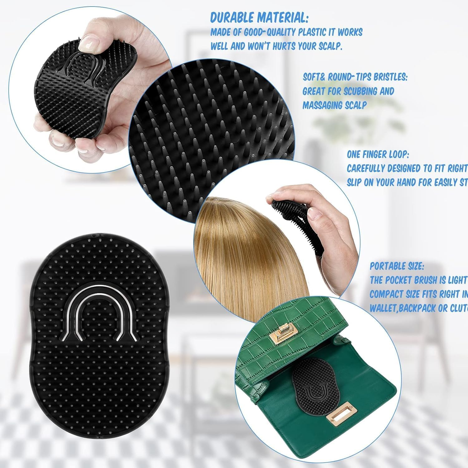 12 Packs Men'S Hand Combs with Portable Soft Scalp Massage Brush for Hair, Travel, and Pets (Black, One Size) image number 5