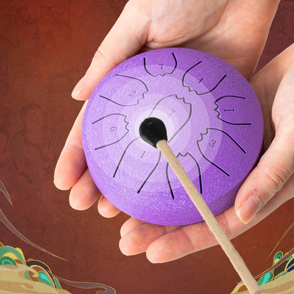 Rain Drum for outside Garden, 4 Inches 9 Notes Steel Tongue Chakra Drum Rain Chime Waterproof Musical Instrument for Garden, Mini Handpan Chakra Drum for Meditation, Yoga, Outdoor Relaxation (Blue) - Black image number 6