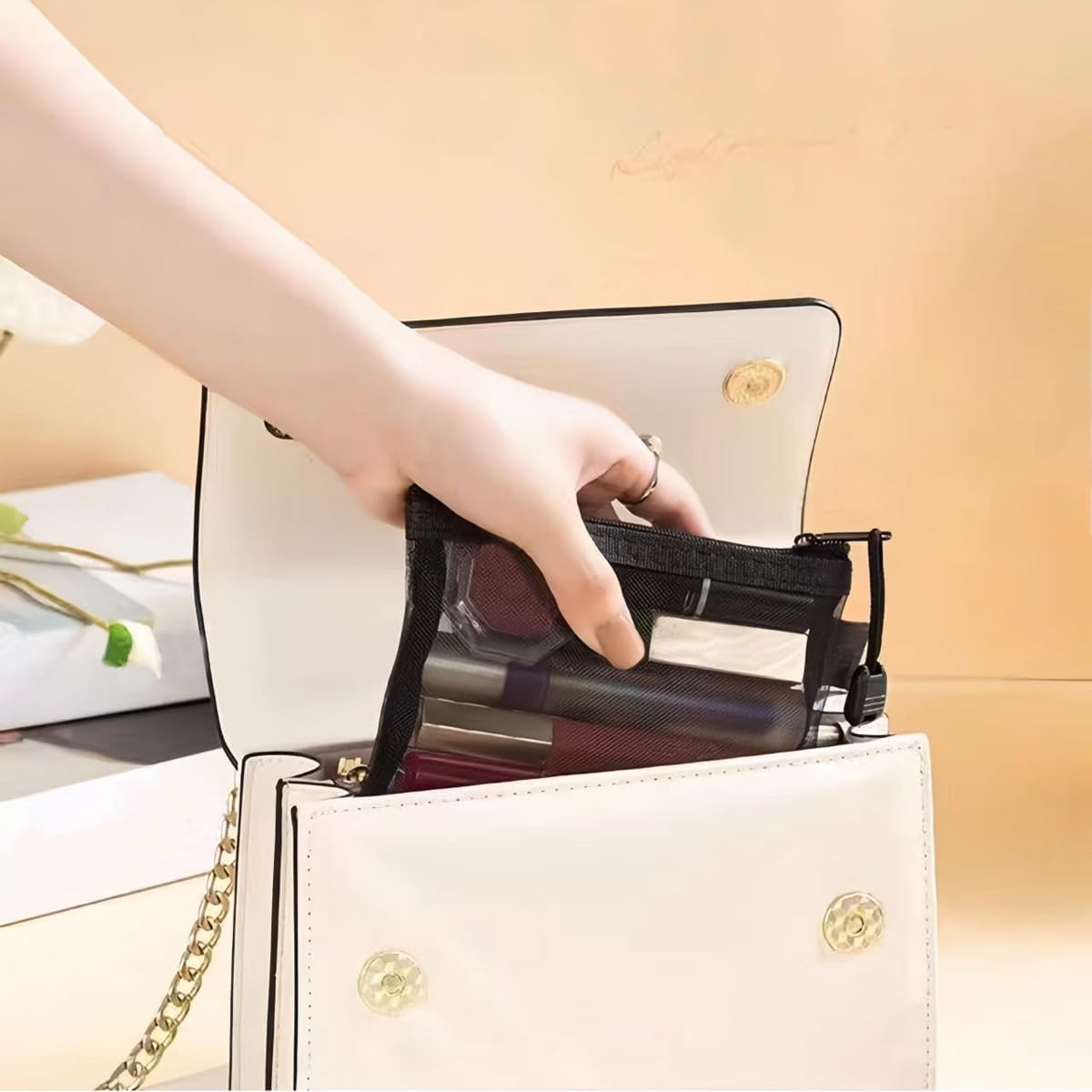 Mini Zipper Mesh Bags, 12Pcs Black Mesh Makeup Bags Nylon Cosmetic Pouch with Zipper, Nylon Mesh Coin Purse Small Zipper Pouch for Lipstick Key Credit Card image number 4