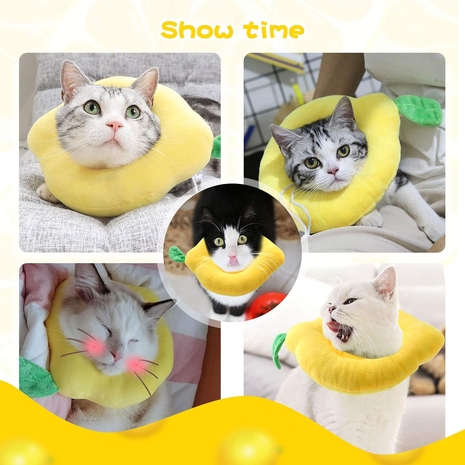HYLYUN Cat Recovery Collar - Cute Lemon Neck Cat Cones after Surgery, Adjustable Cat E Collar, Surgery Recovery Elizabethan Collars for Kitten and Cats image number 1