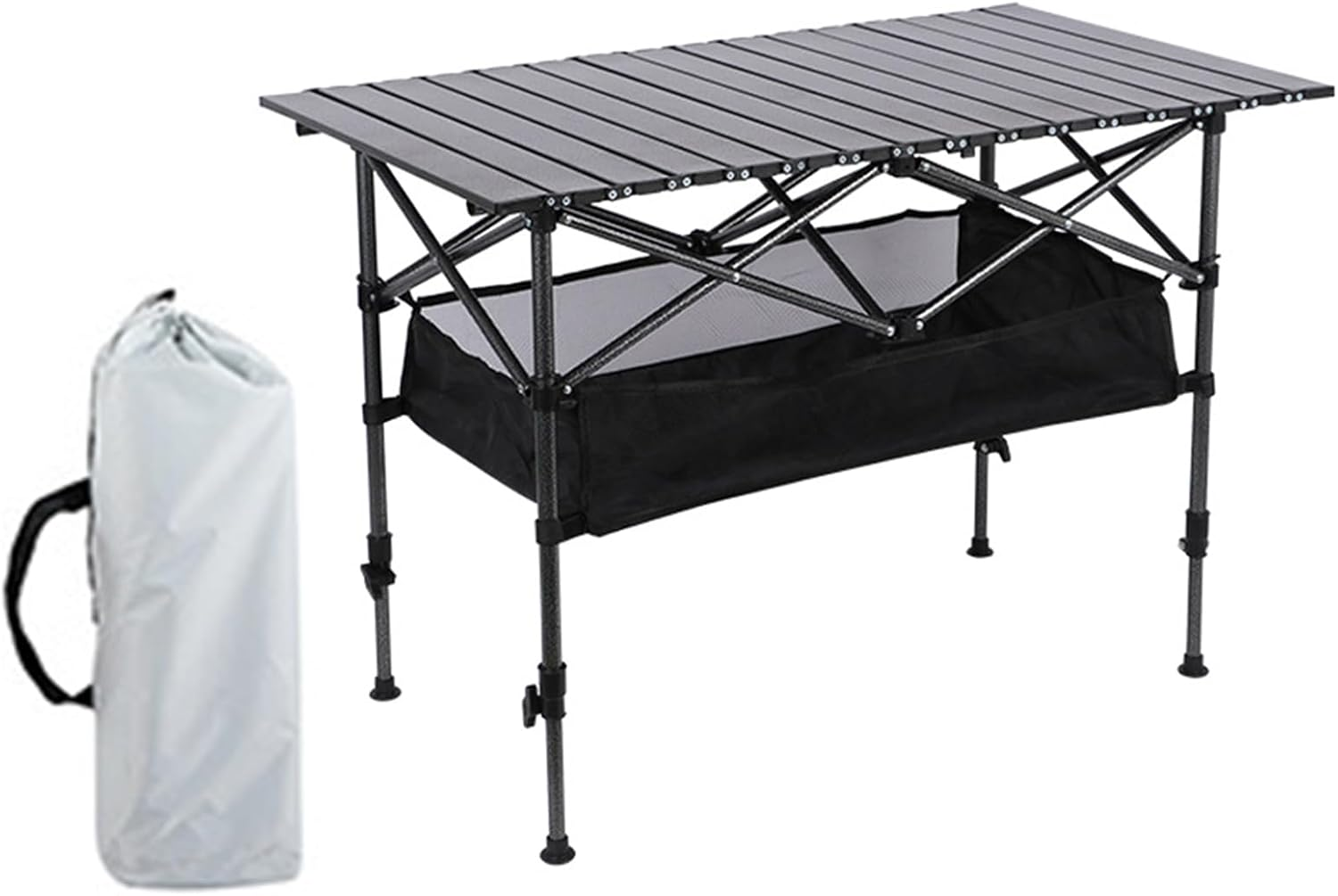 Foldable Camping Table Adjustable Height with Storage Bag, Generous Detachable Tabletop 95X55Cm, Portable Lightweight Picnic Table Quick Setup Capacity 150KG, for BBQ Garden Backyard Poolside