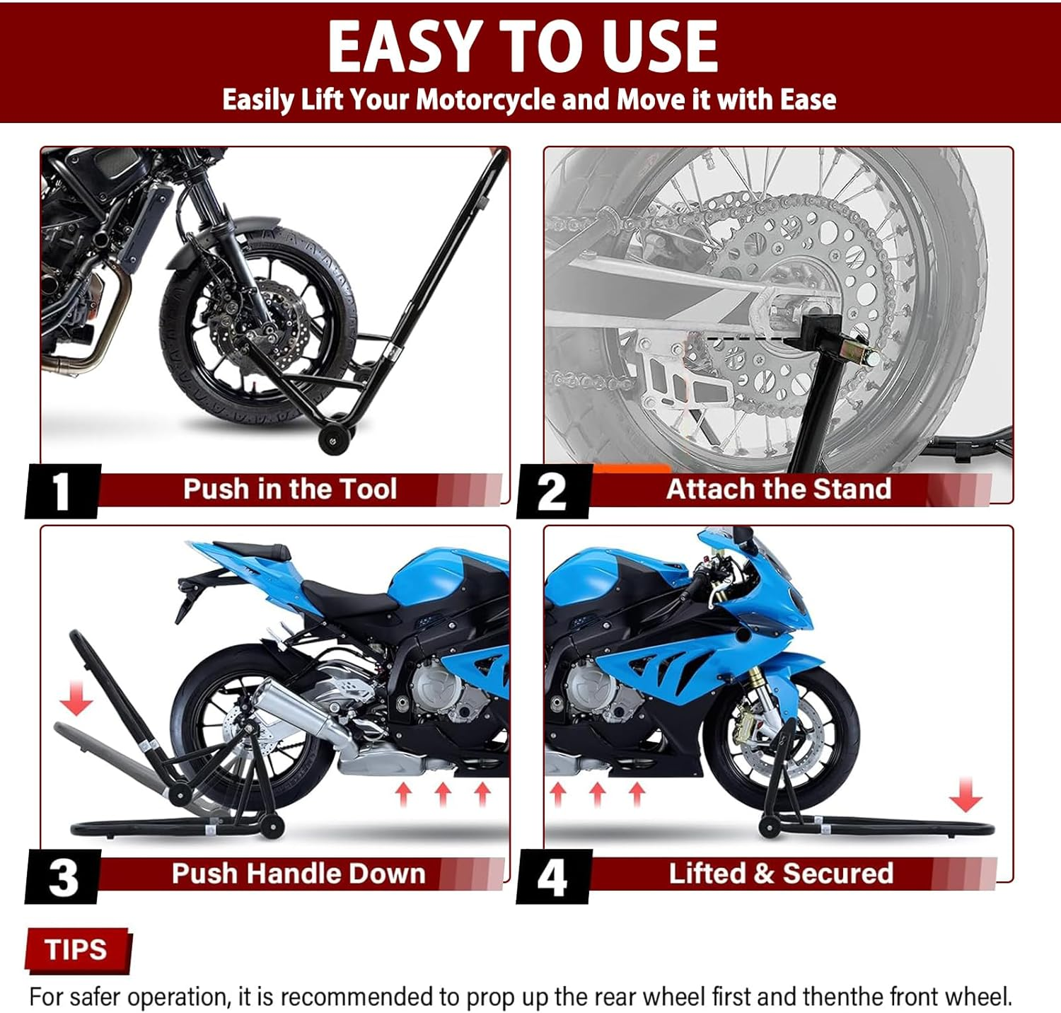 LIODUX 850LBS Motorcycles Stand Lift Stand, Front Rear Combo Lift Stand, Front Wheel Fork Stand, Rear U+L Fork Swingarm Spool Stand, Compatible with Most Motorcycles image number 1