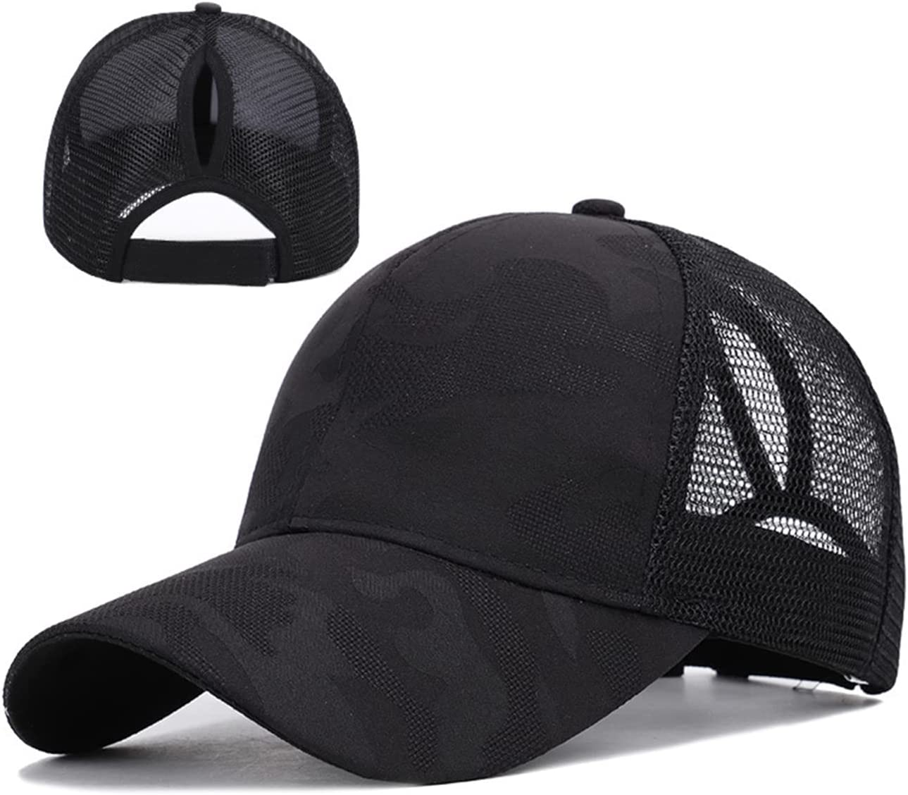FREEBIRD99 Ponycap Messy High Bun Ponytail Baseball Cap Adjustable Mesh Trucker Hat for Women