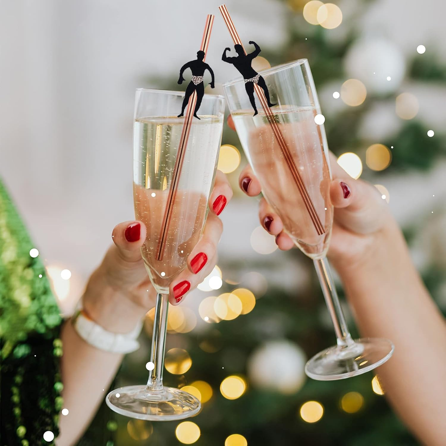 18Pcs Rose Gold Bachelorette Cocktail Straws - Dancing Men Male Stripper Straws for Bachelorette Decoration image number 1