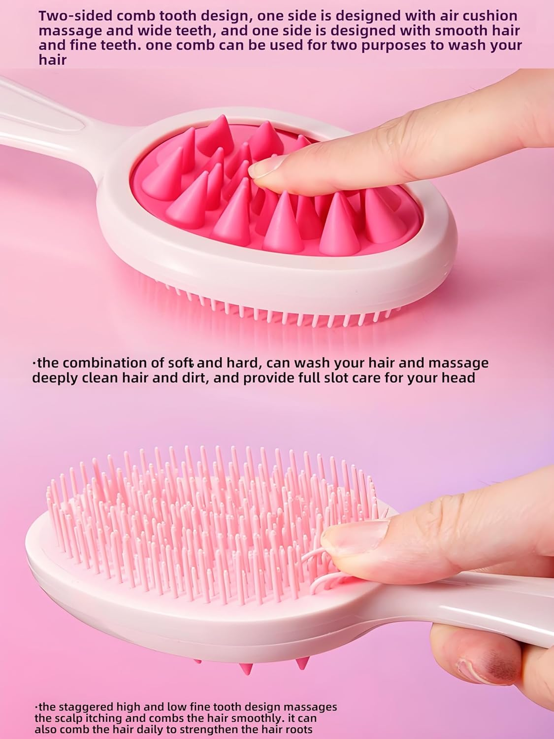 Ccbeauty 2 in 1 Head Skin Massage Brushes Shampoo Brush Double Sided Hair Brush Comb for Deep Cleaning Dandruff