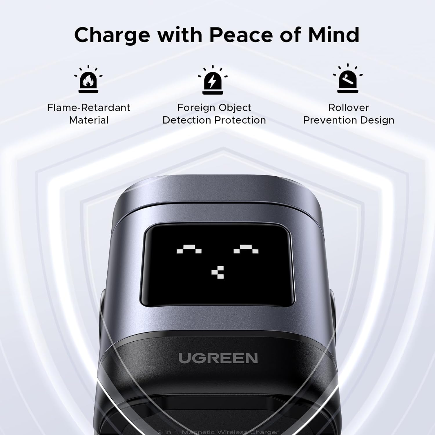 UGREEN Qi2 Wireless Charger, 15W Wireless Charger Stand, Uno Series, 2-In-1 Foldable Charging Station Compatible with Iphone 17/16/15/14/13/12 Series, Airpods 2/3/4/Pro (No AC Adapter)