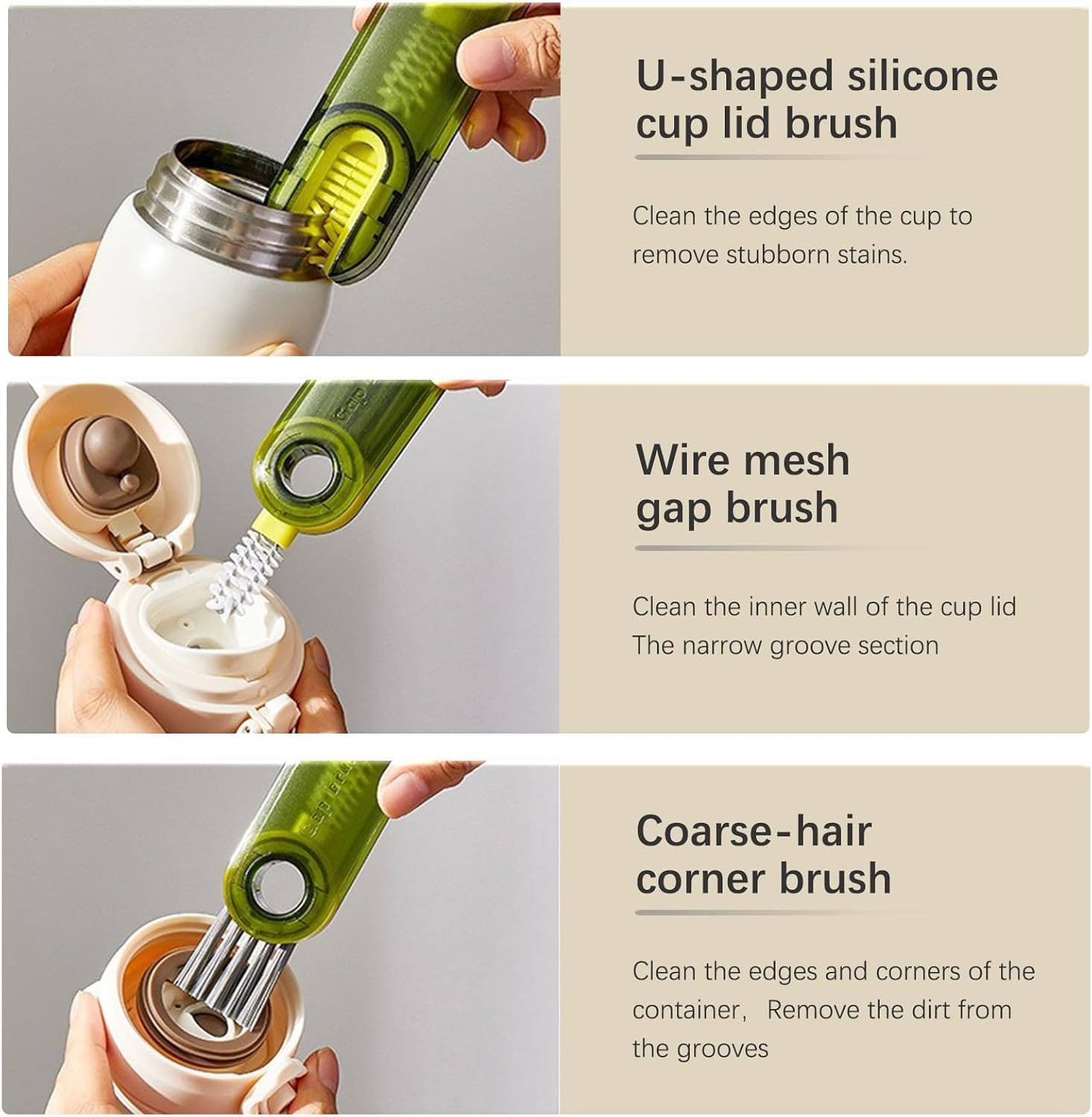 3Pcs 3 in 1 Multifunctional Cup Cleaning Brush - All in One Straw Cleaner and Detail Brush Set, Effective Brush Cleaner and Bottle Cleaner Tools for Home Kitchen Use image number 4