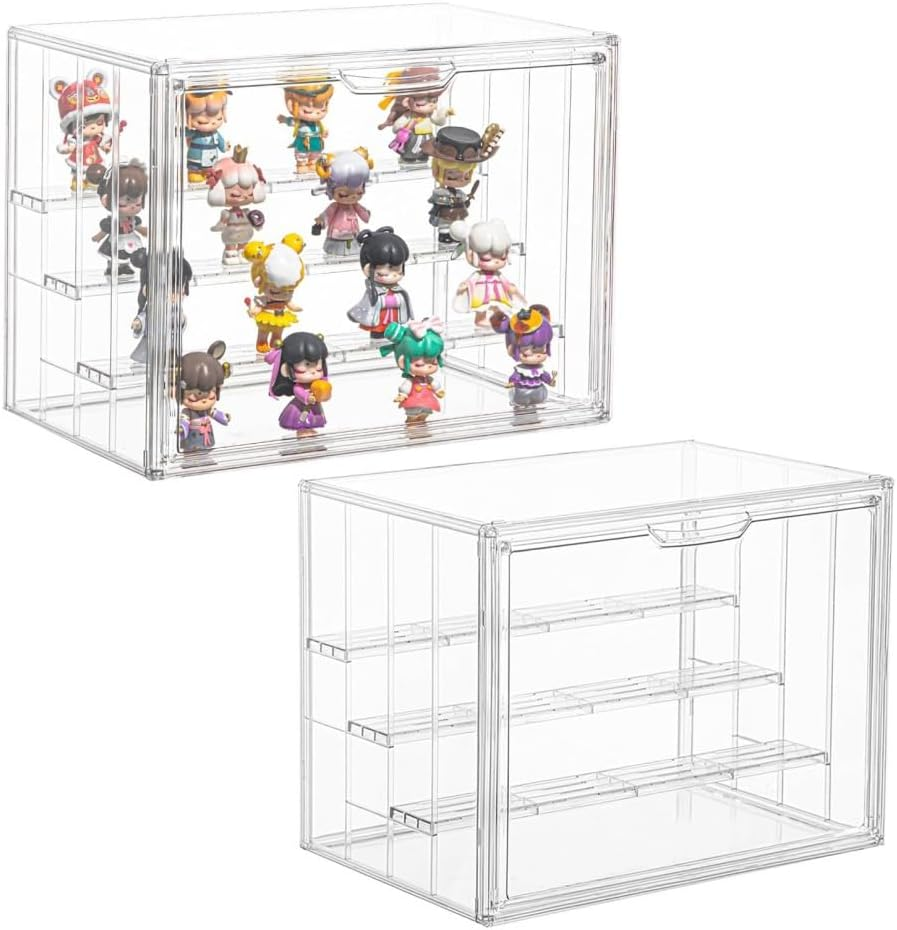 1 Pcs Clear Acrylic Display Case for Collectibles,Cartoon Doll Organizer,Dustproof Display Case Stackable Clear Acrylic Display Box with Movable Panels for Toys,Sports Memorabilia,Wallets,Books Etc. image number 2