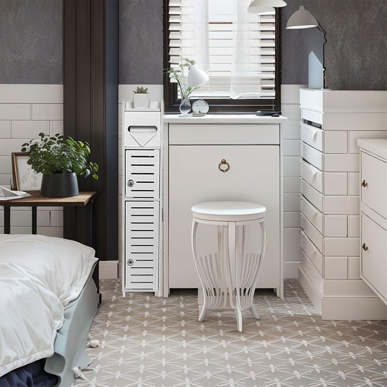 Storage Cabinet for Bathroom Toilet Roll Holder, for Small Spaces, over the Toilet Cabinet for Skinny Bathroom Storage Corner Floor, Slim Paper Cabinet with 2 Doors image number 1