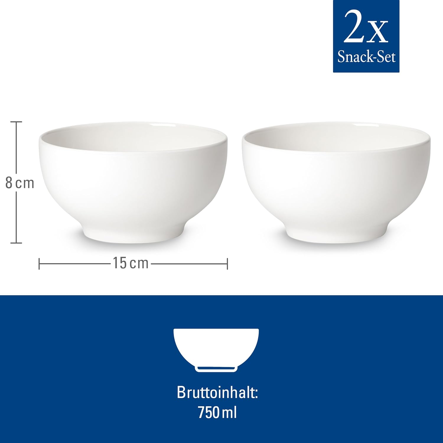Villeroy & Boch for Me Snack Bowl Set (2 Pcs) - Premium Porcelain, White image number 6