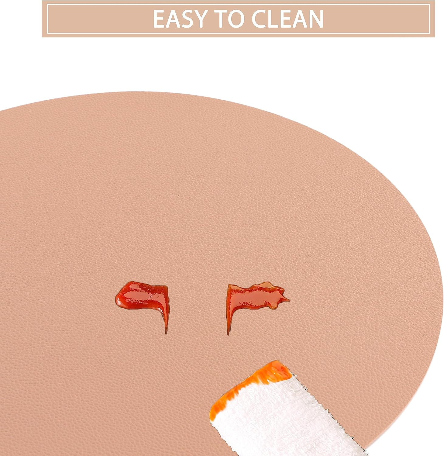 Wipeable Placemats and Coasters Leather Table Mats Waterproof Heat-Resistant Easy to Clean for Dining Table Set Kitchen Table Set of 6, Peach image number 4