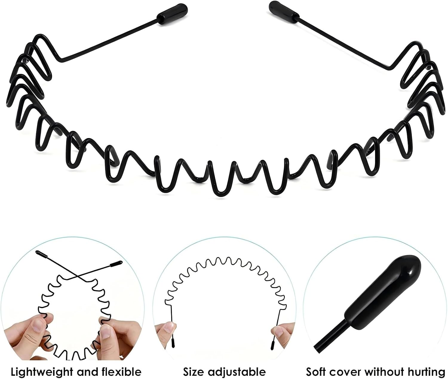 Hair Band, Metal Headbands for Men Fashion Headband for Women, Unisex Wavy Hair Bands Outdoor Sports Head Bands Simple Elastic Non-Slip Headwear Accessories, Wash Your Face & Apply Facial Mask-6 Pack image number 2