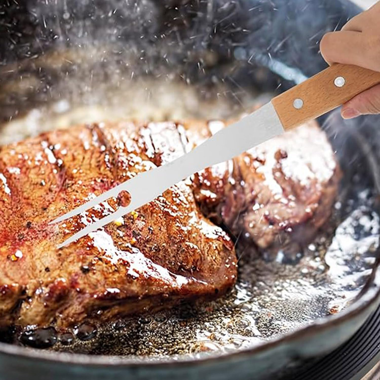 2 Pack Double Prong Stainless Steel Forks, Meat Forks Non-Slip Carving Forks for Cooking Fork Lifter BBQ Kitchen Cooking Picnic Fruit Food image number 1