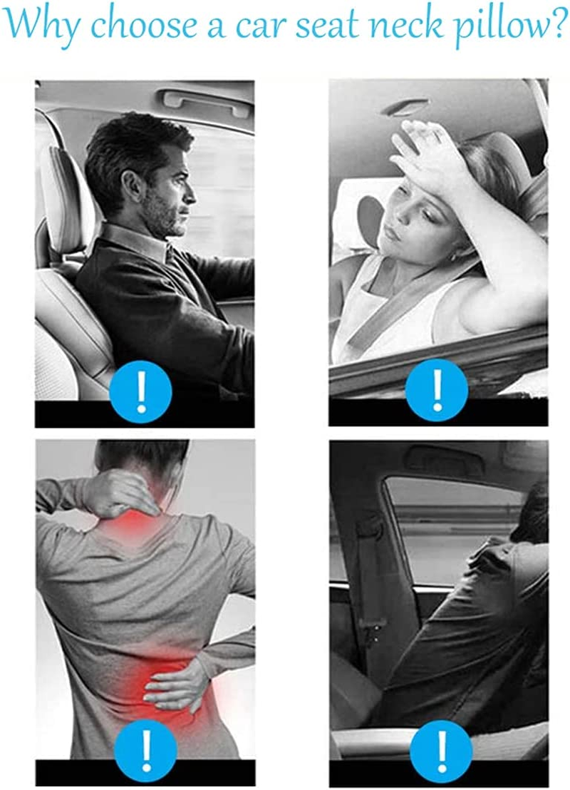 Car Seat Neck Pillow,Car Pillow for Driving Seat with Adjustable Strap,Space Memory Foam Car Pillow for Ice Silk Breathable Car (Gray)