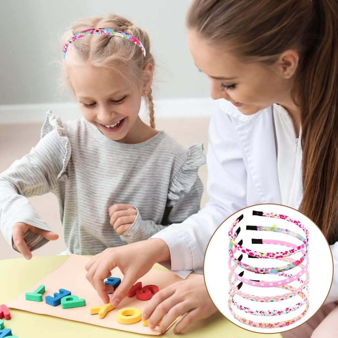 LAKJUOZ Toddler Girls Flower Headband, Pack of 6, Flower Crown Headband, Flower Wreath, Flower Hair Accessories, Wedding, Turban Newborn Headband, Polyester Headbands, Hair Accessories, Baby for Party image number 5