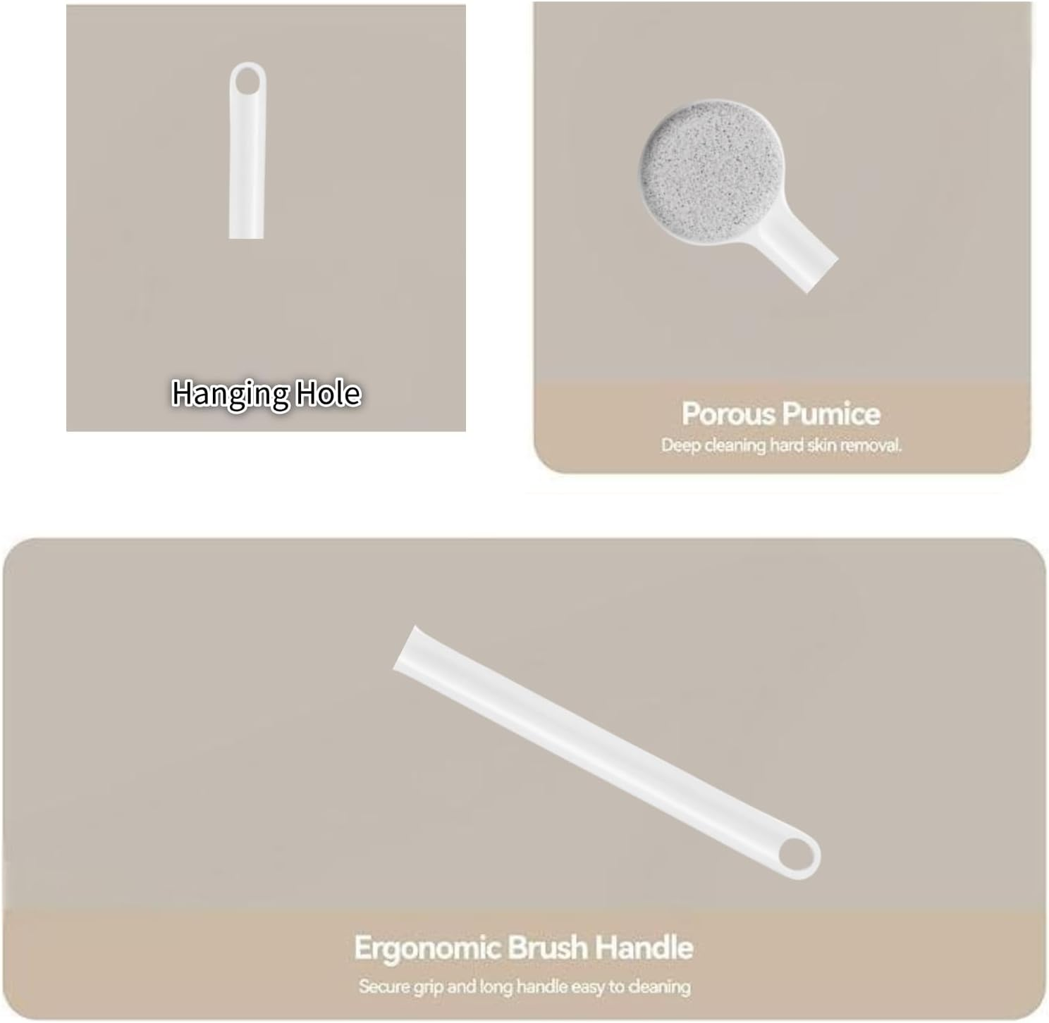 CKONXE Long Handle Pumice Stone Foot Scrubber, 14 In, Porous Pumice Head for Dead Skin Removal, Exfoliator，White，Foot Scrub Shower Pedicure Tools， Foot Care Stone image number 3